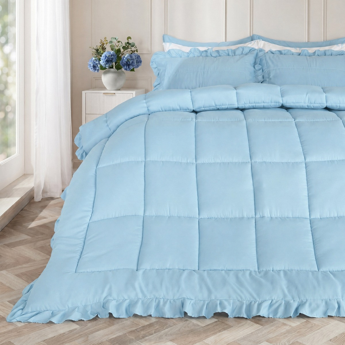 OHS Frill Edge Coverless 7.5 Tog Duvet Set - Blue>