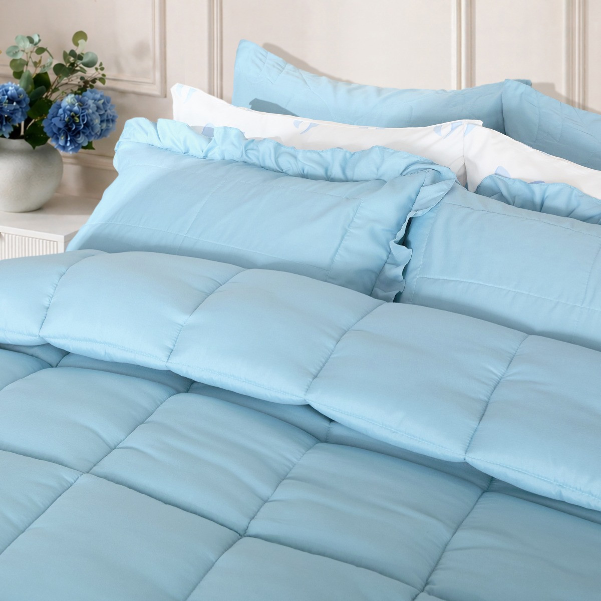 OHS Frill Edge Coverless 7.5 Tog Duvet Set - Blue>