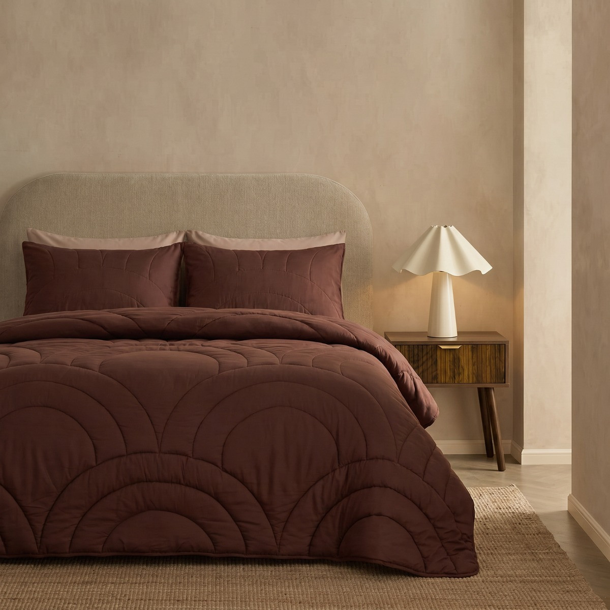 OHS Coverless Arches Quilted 7.5 Tog Duvet Set, Coffee - King>