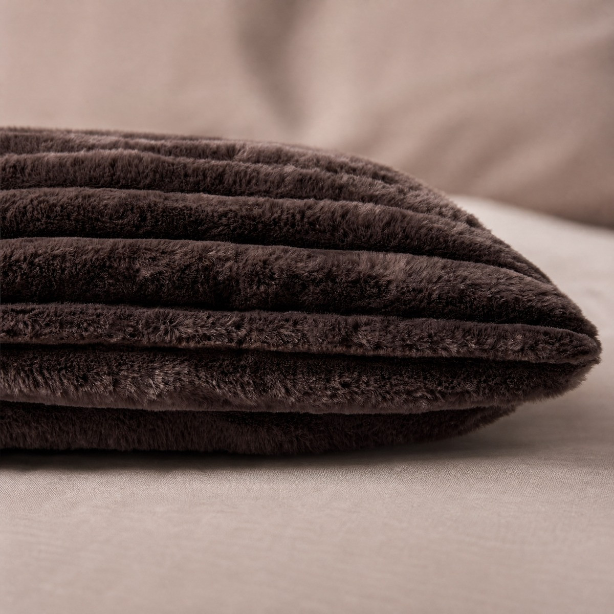 OHS Ribbed Faux Fur Bolster Pillow - Coffee>