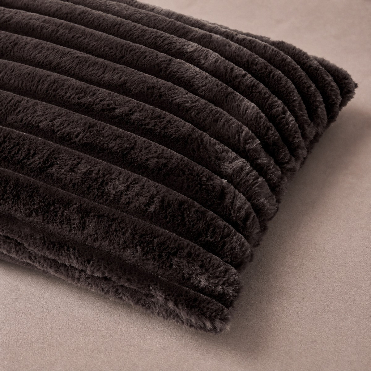 OHS Ribbed Faux Fur Bolster Pillow - Coffee>
