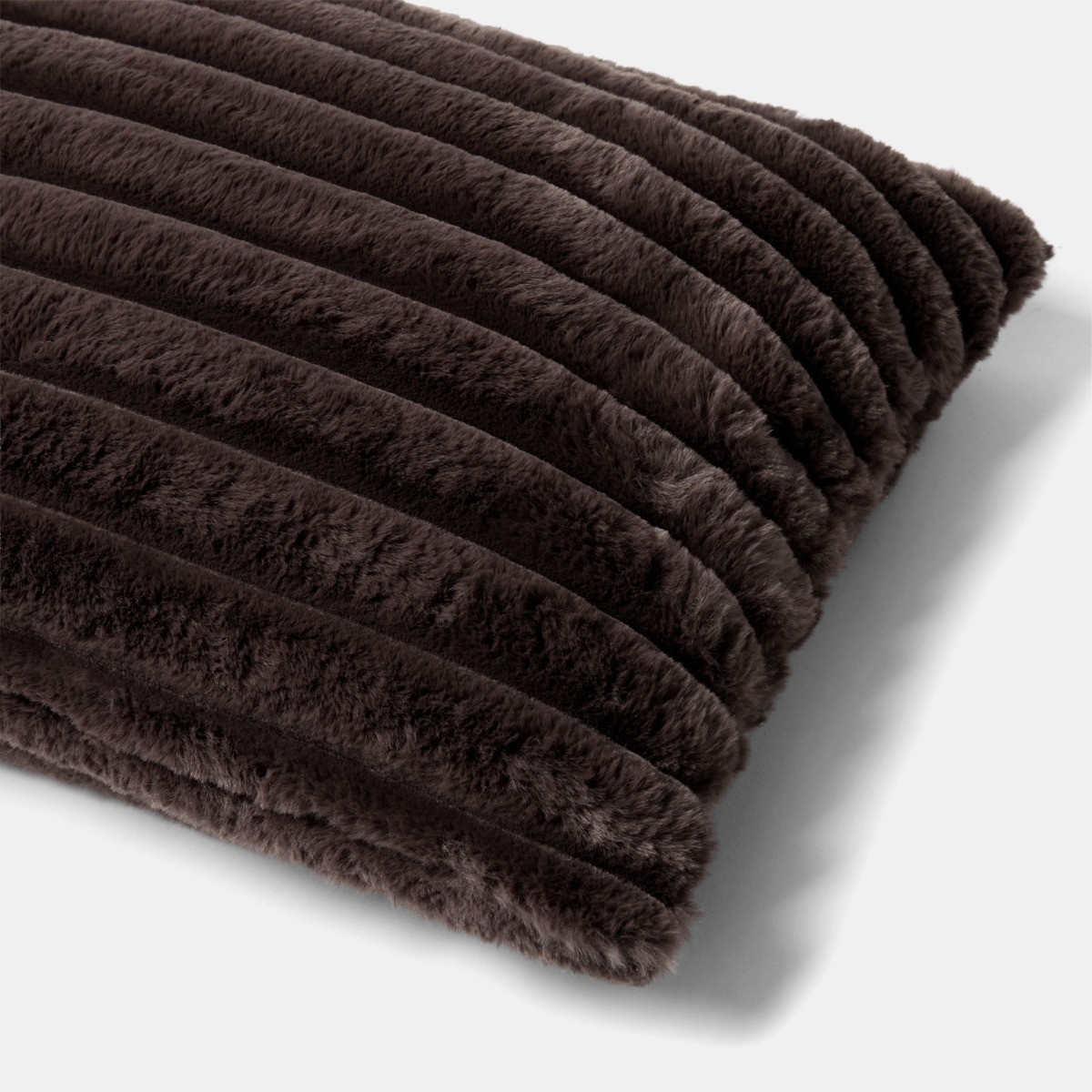 OHS Ribbed Faux Fur Bolster Pillow - Coffee>