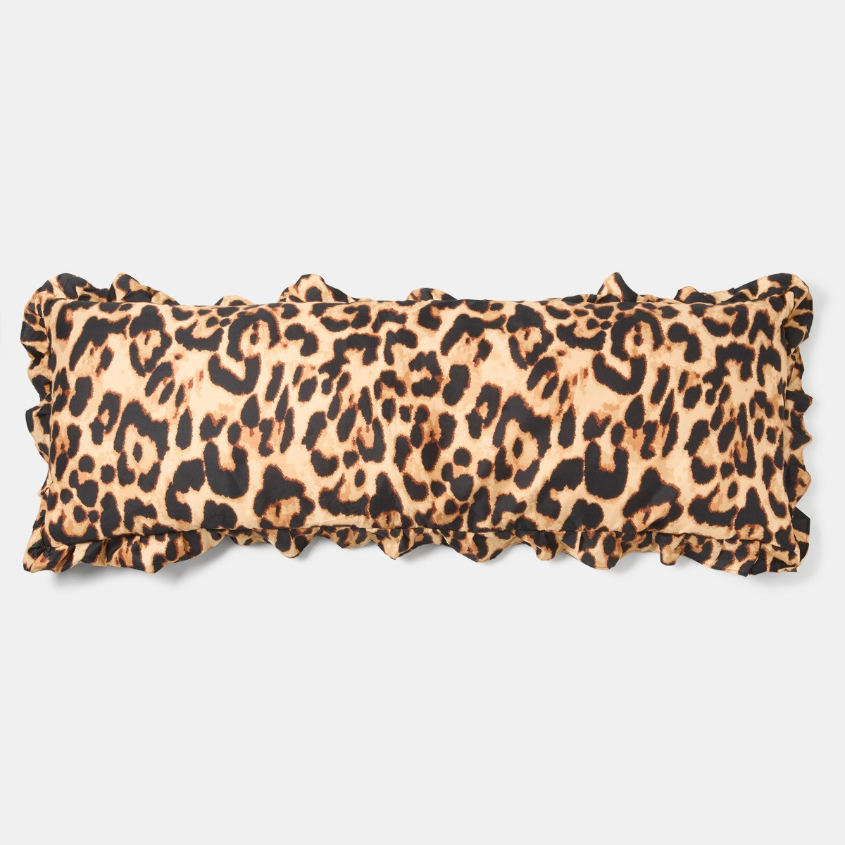 OHS Leopard Print Frill Edge Bolster Pillow - Natural>