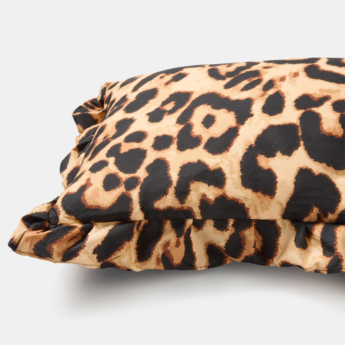 OHS Leopard Print Frill Edge Bolster Pillow - Natural>