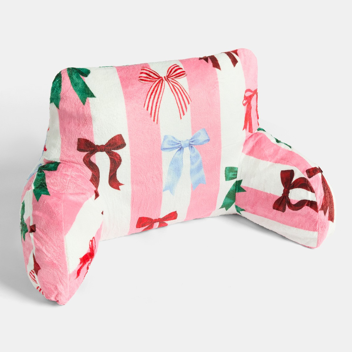 OHS Multi Bow Stripe Cuddle Cushion - Pink/White>