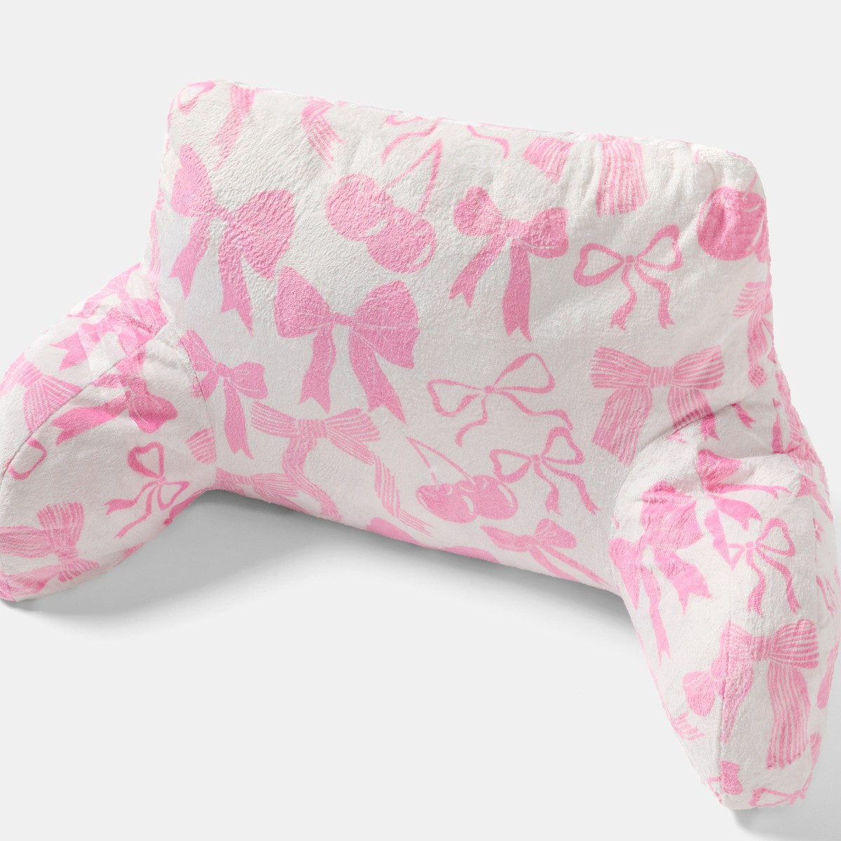 OHS Bow Print Cuddle Cushion - Pink/Ivory>