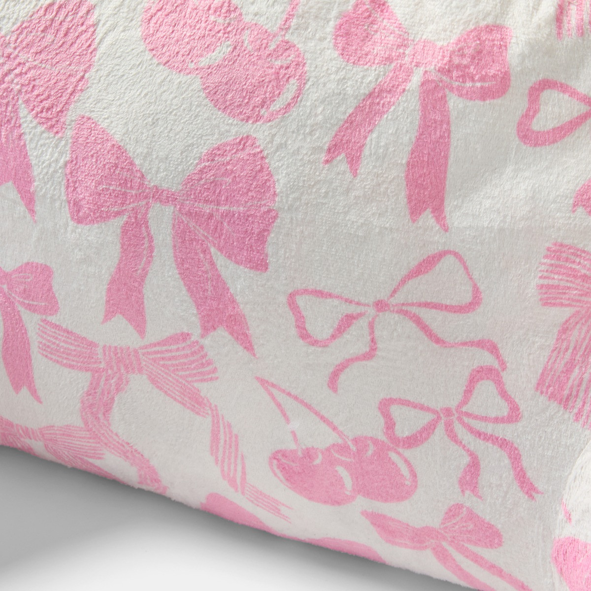 OHS Bow Print Cuddle Cushion - Pink/Ivory>
