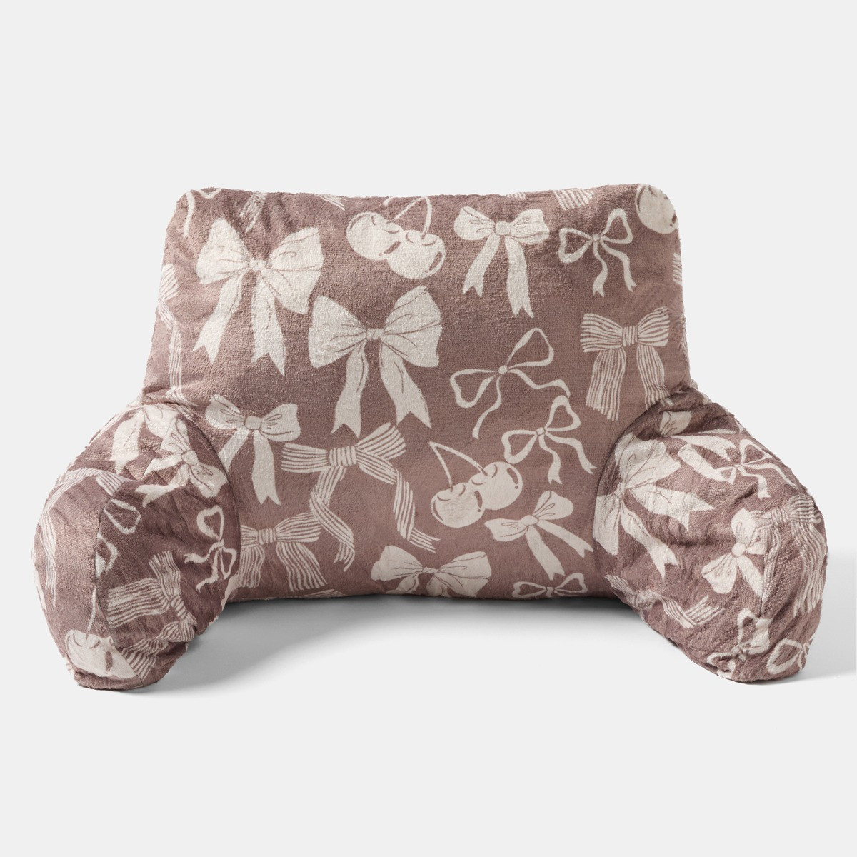 OHS Illustrated Cherry Bow Fleece Cuddle Cushion - Natural>