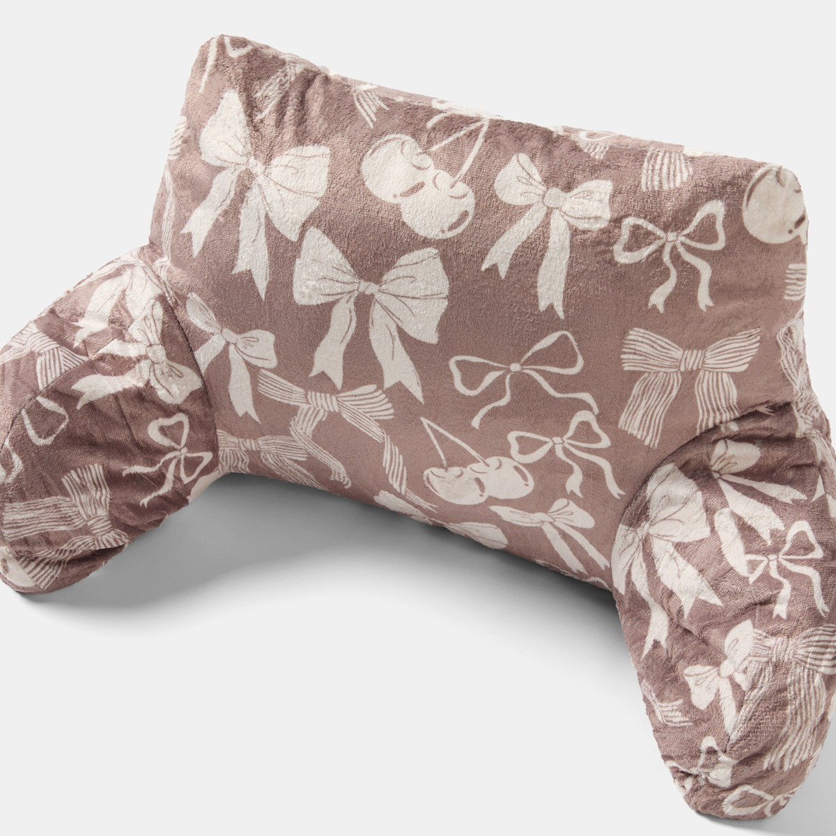 OHS Illustrated Cherry Bow Fleece Cuddle Cushion - Natural>