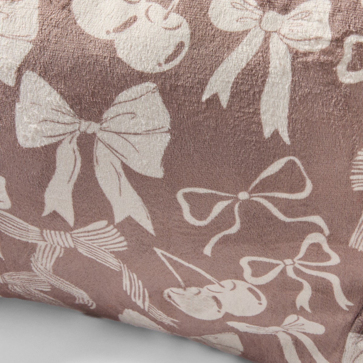 OHS Illustrated Cherry Bow Fleece Cuddle Cushion - Natural>