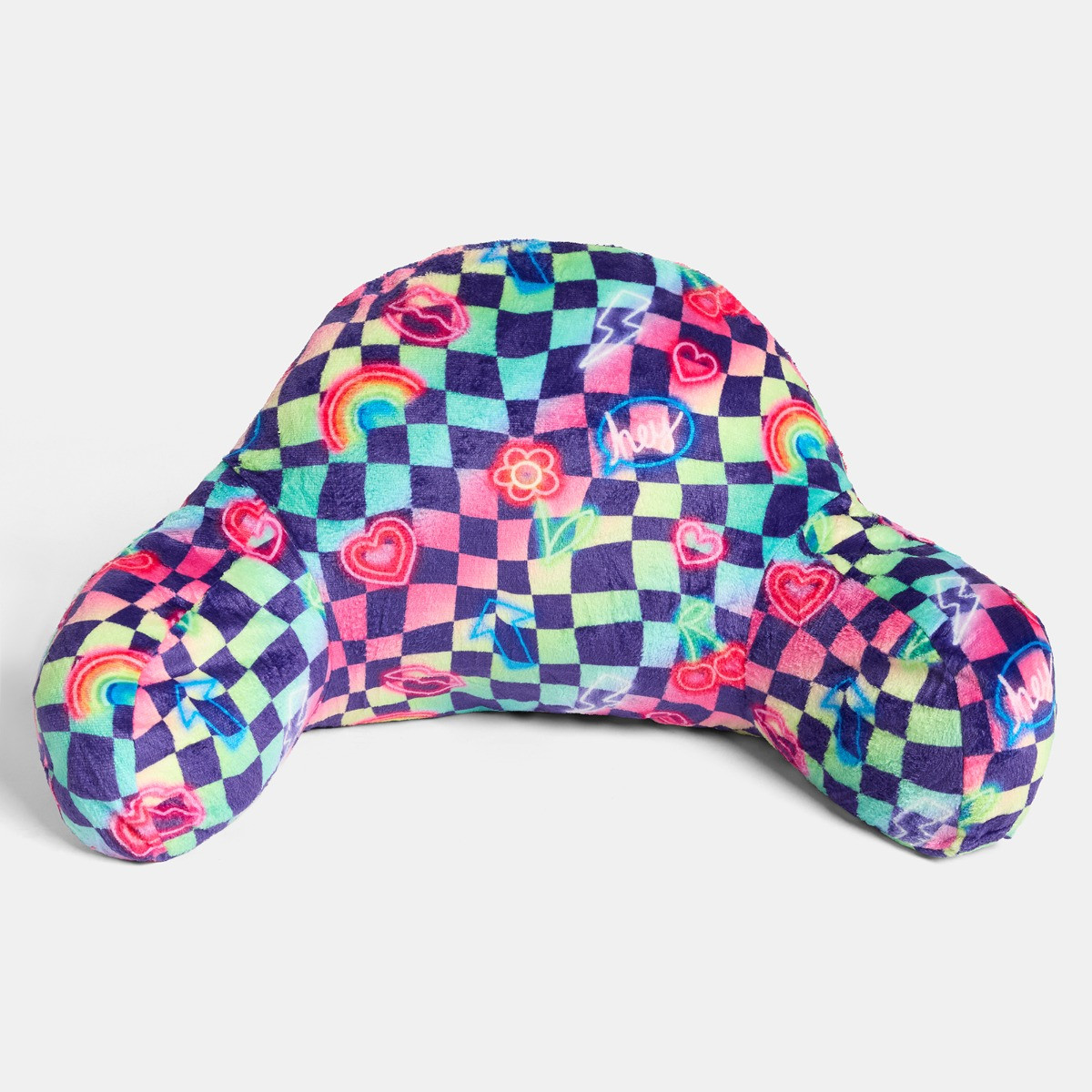 OHS Kids Neon Checkerboard Print Cuddle Cushion - Multi>