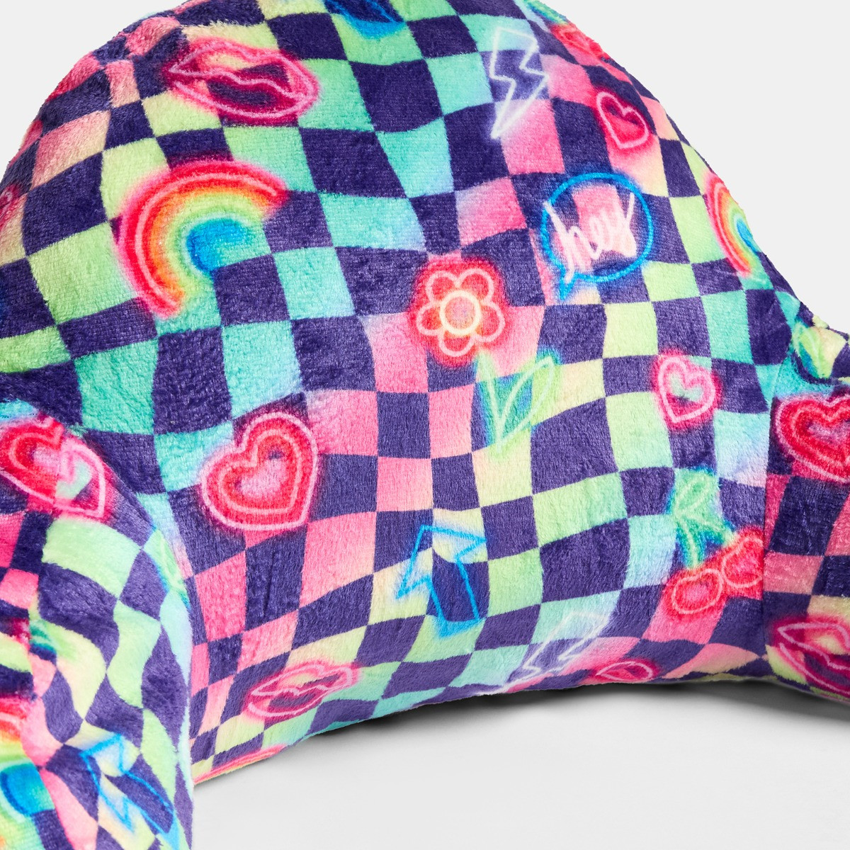 OHS Kids Neon Checkerboard Print Cuddle Cushion - Multi>