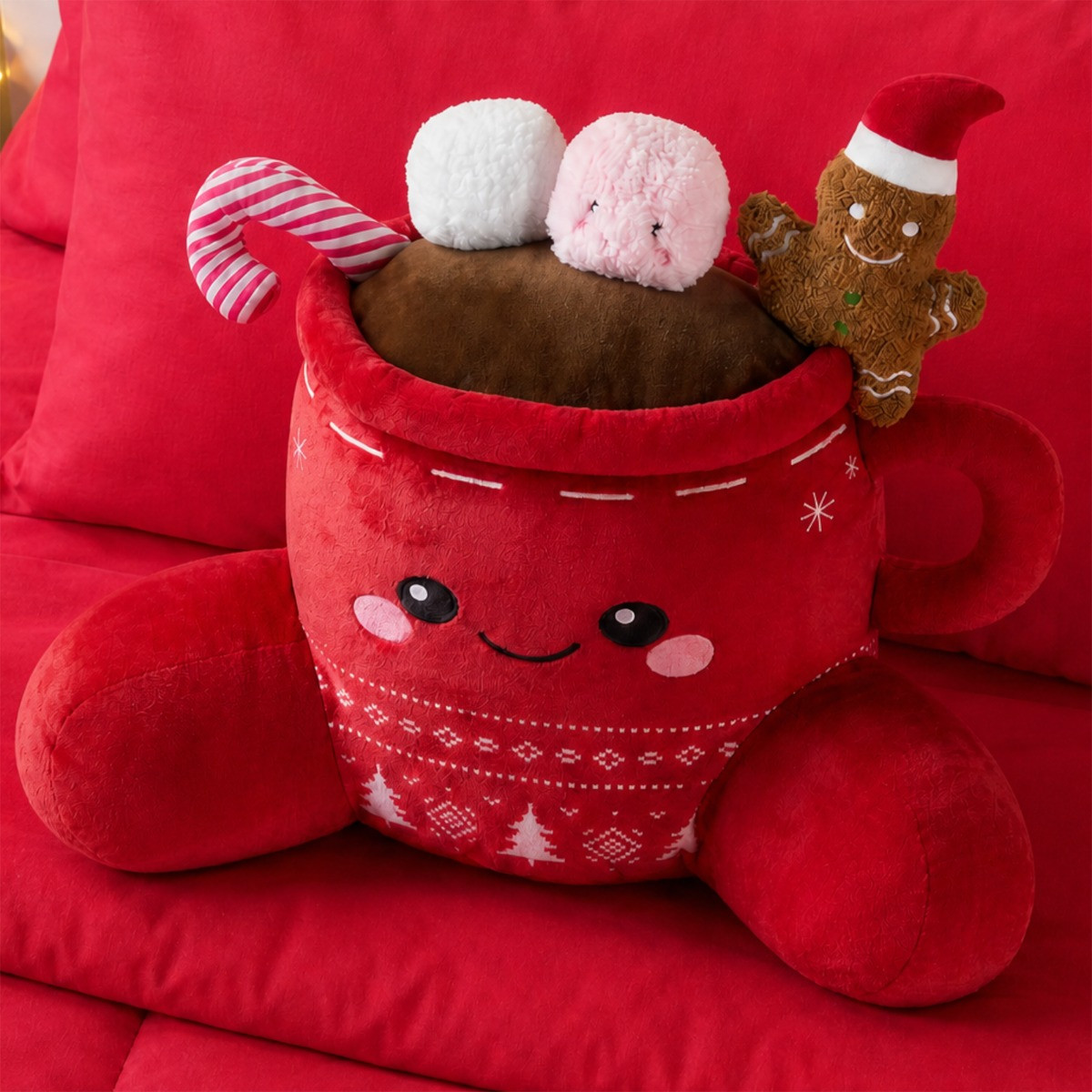 OHS Festive Hot Chocolate Cuddle Cushion - Red>