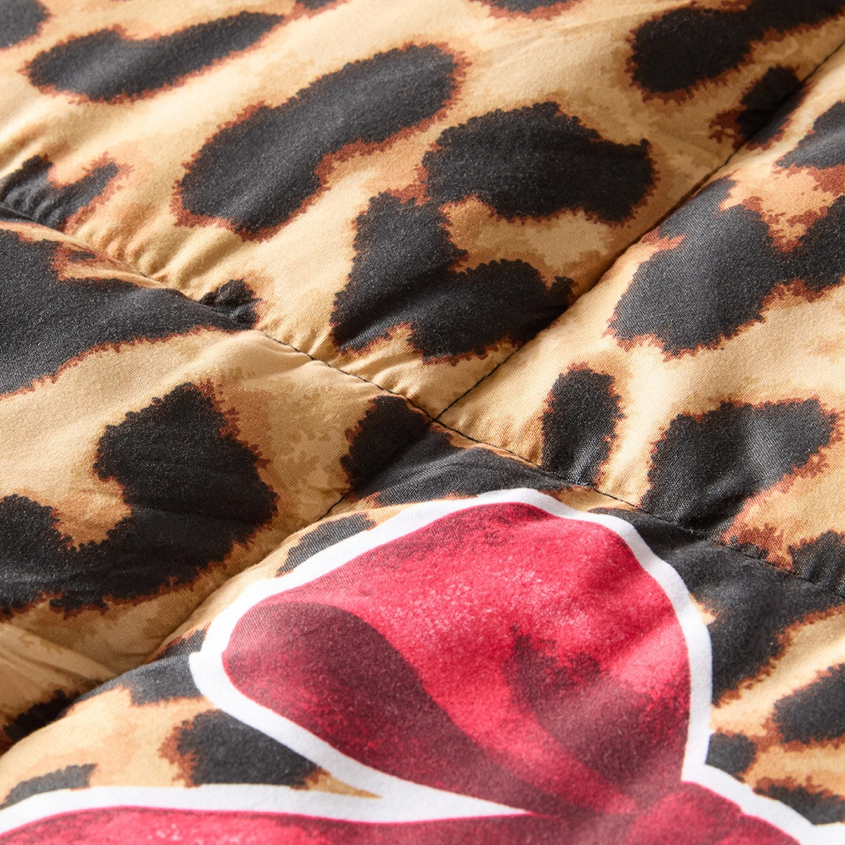 OHS Bow Leopard Print Frill Edge Coverless 7.5 Tog Duvet Set - Natural>