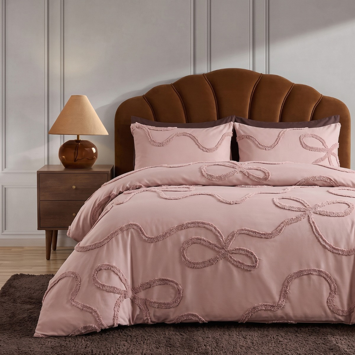 OHS Tufted Bow Duvet Cover Set - Natural>