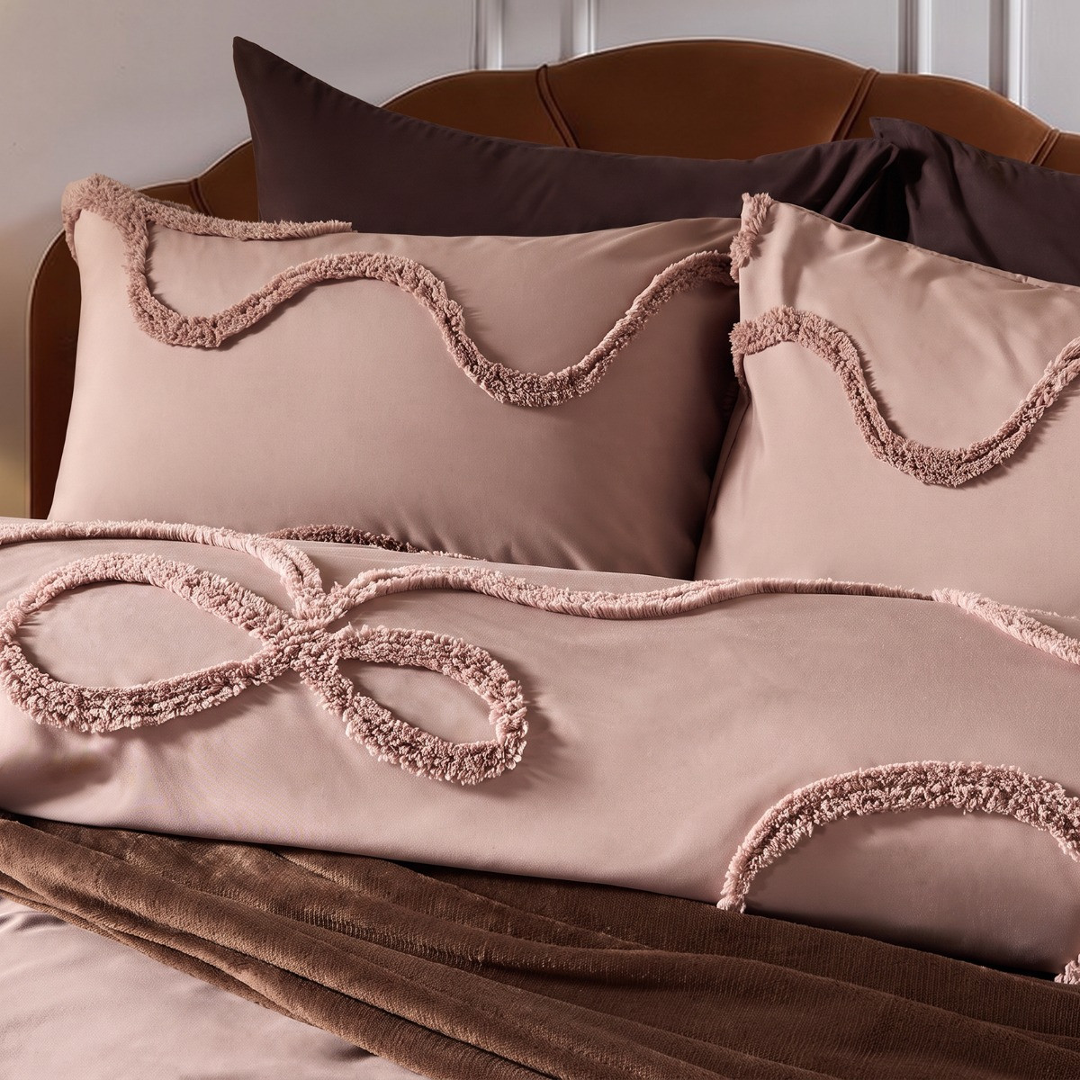 OHS Tufted Bow Duvet Cover Set - Natural>