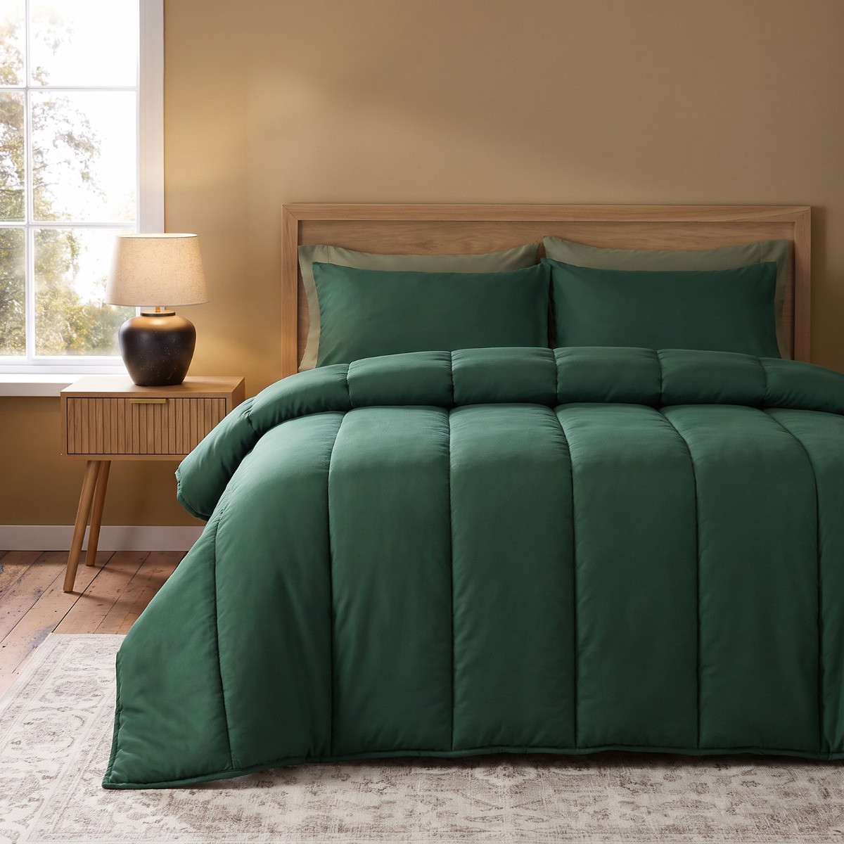 OHS Coverless 10.5 Tog Reversible Duvet Set - Woodland/Forest Green>