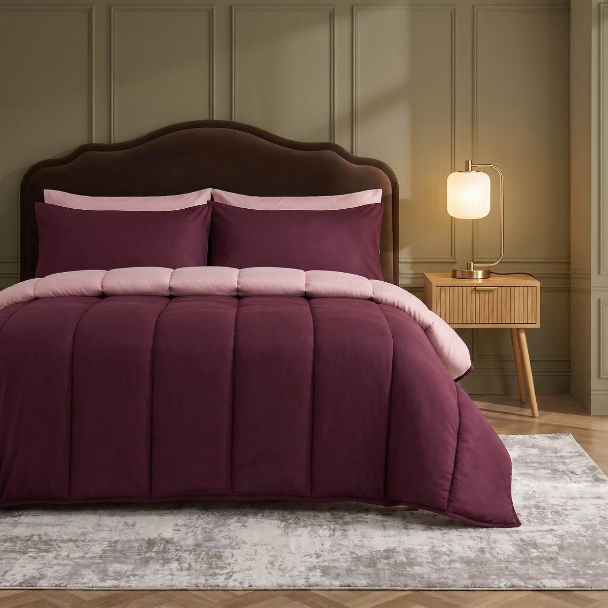 OHS Coverless 10.5 Tog Reversible Duvet Set - Plum/Blush>