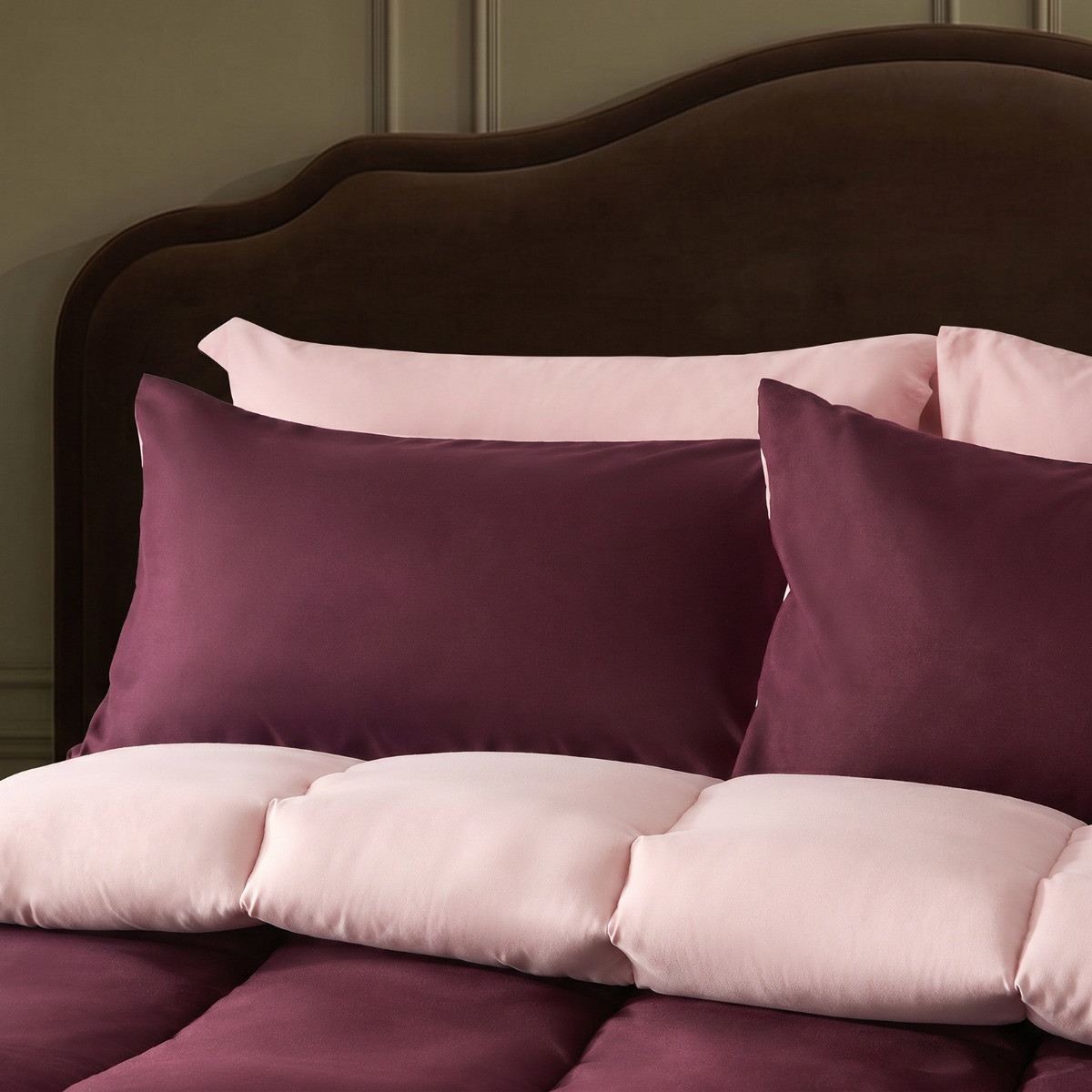 OHS Coverless 10.5 Tog Reversible Duvet Set - Plum/Blush>
