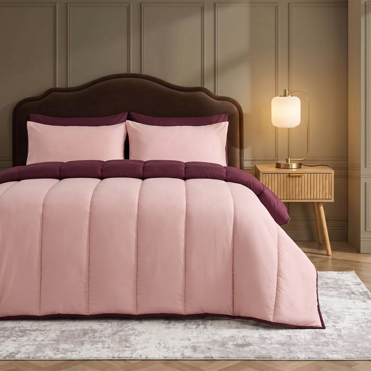 OHS Coverless 10.5 Tog Reversible Duvet Set - Plum/Blush>