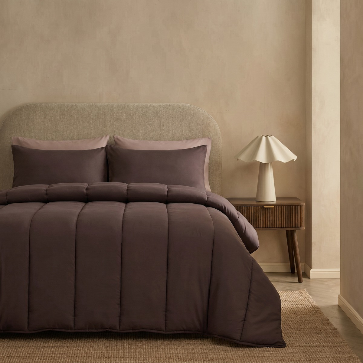 OHS Coverless 10.5 Tog Reversible Duvet Set, Coffee/Natural - King>