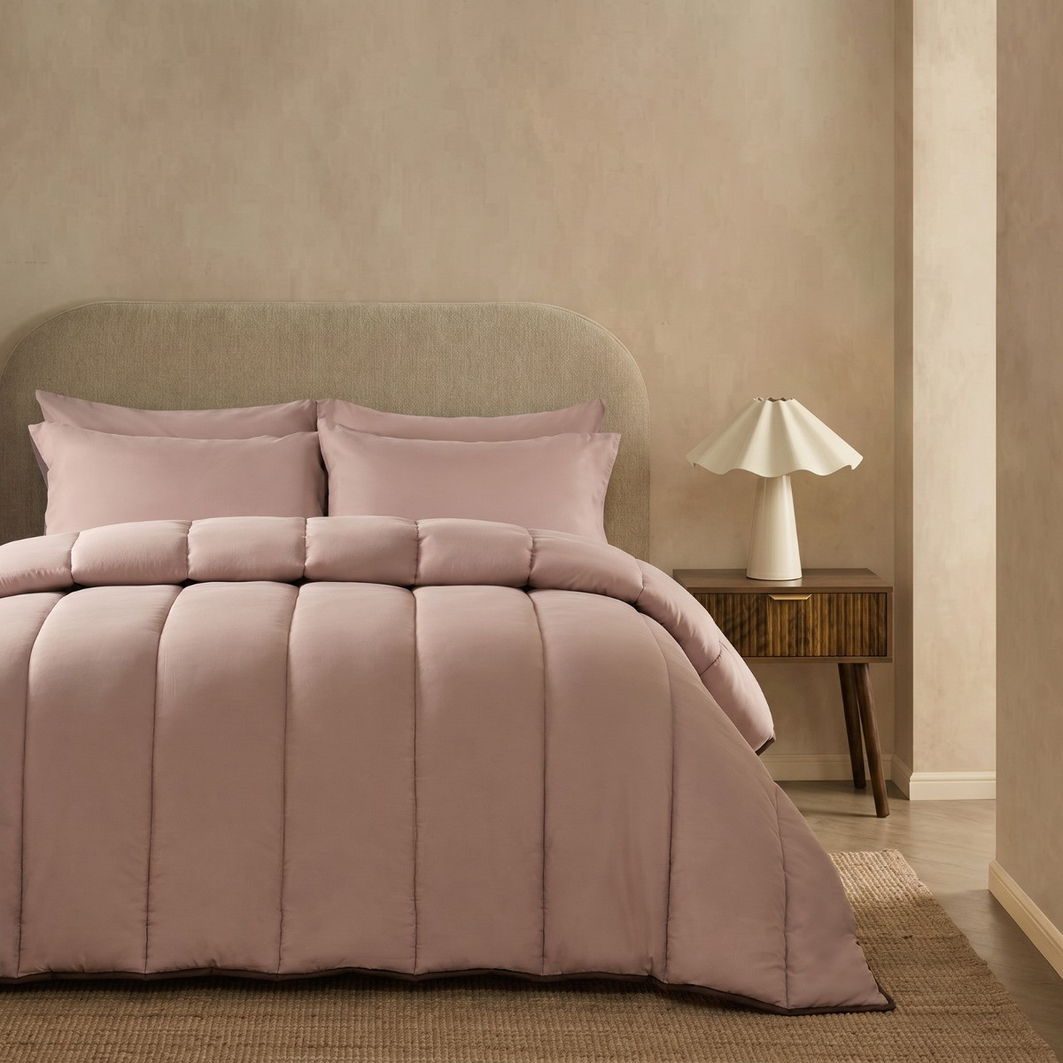 OHS Coverless 10.5 Tog Reversible Duvet Set, Coffee/Natural - King>