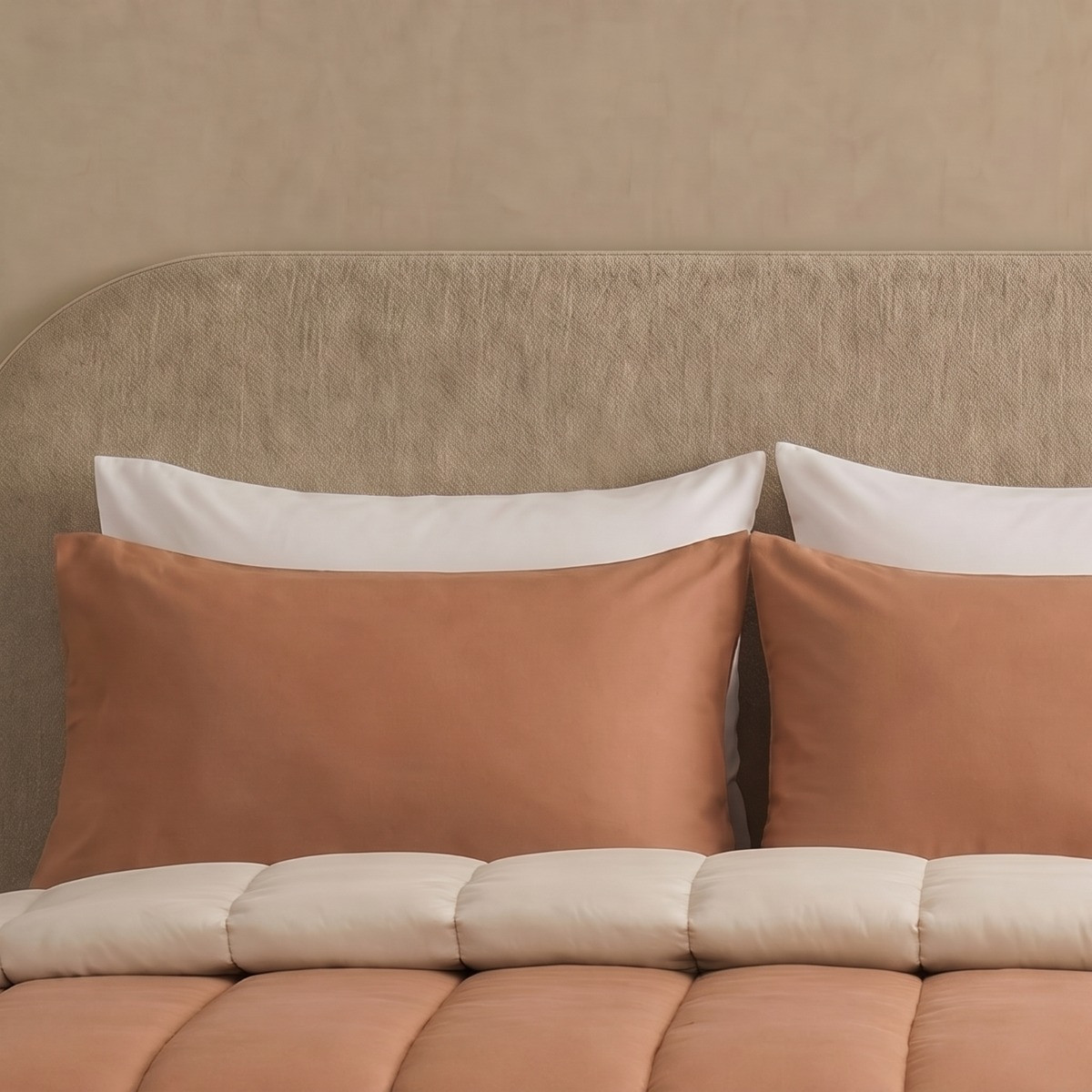 OHS Coverless 10.5 Tog Reversible Duvet Set - Stone/Toffee>
