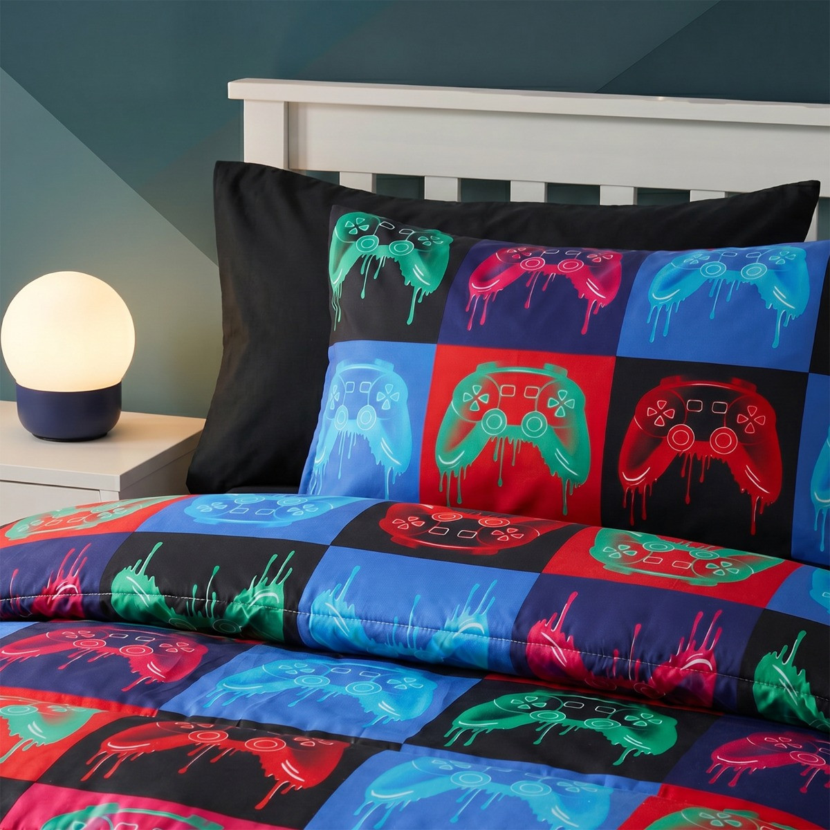 OHS Gaming Print Coverless 10.5 Tog Duvet Set, Multi - Single>