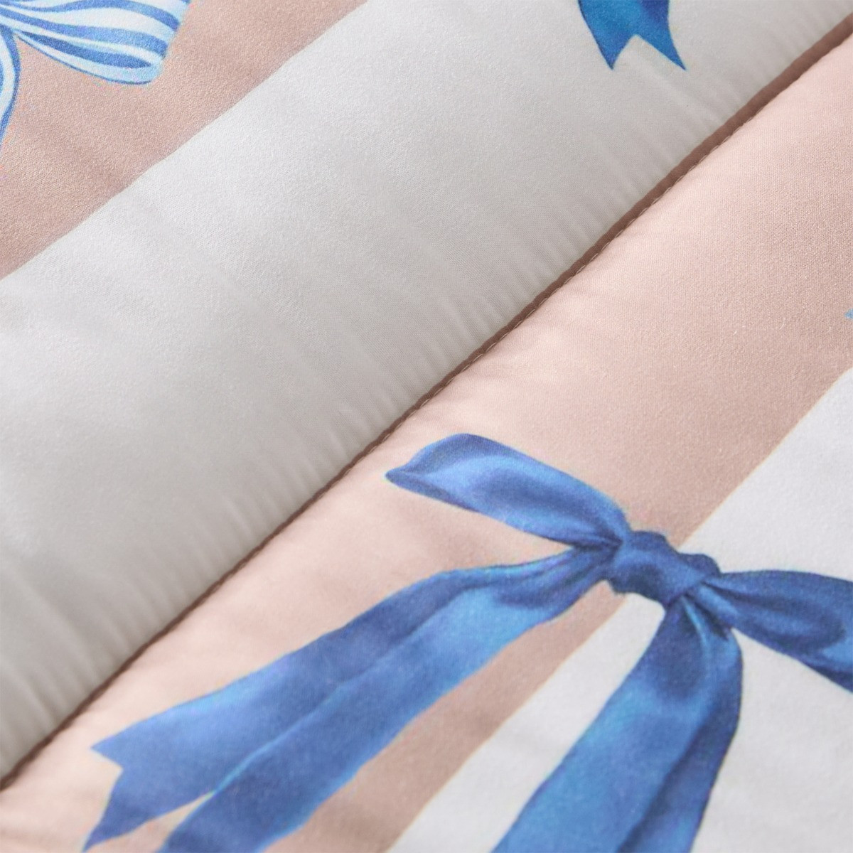 OHS Multi Bow Stripe Coverless 10.5 Tog Duvet Set - Natural/White>