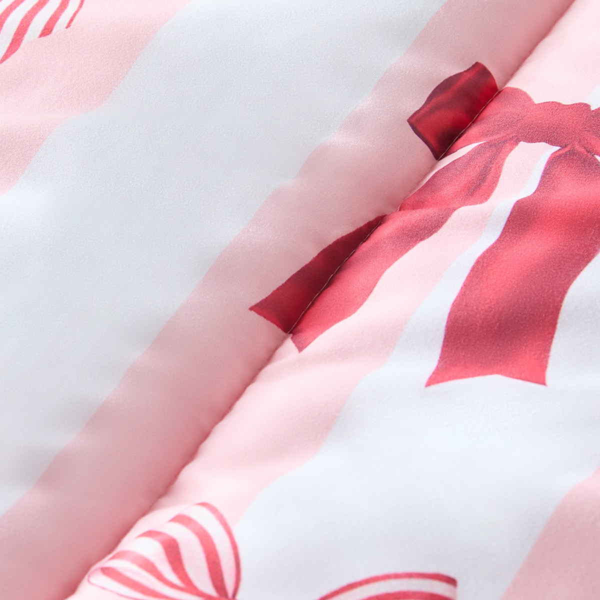 OHS Multi Bow Stripe Coverless 10.5 Tog Duvet Set - Pink/White>