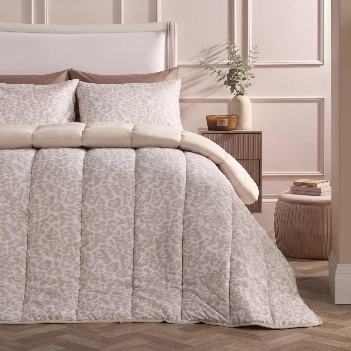 OHS Leopard Print Coverless 10.5 Tog Duvet Set - Stone>