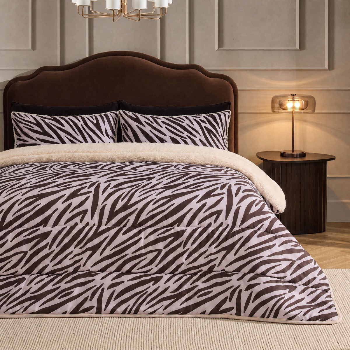 OHS Zebra Print Coverless Reversible 10.5 Tog Duvet Set - Natural/Cream>