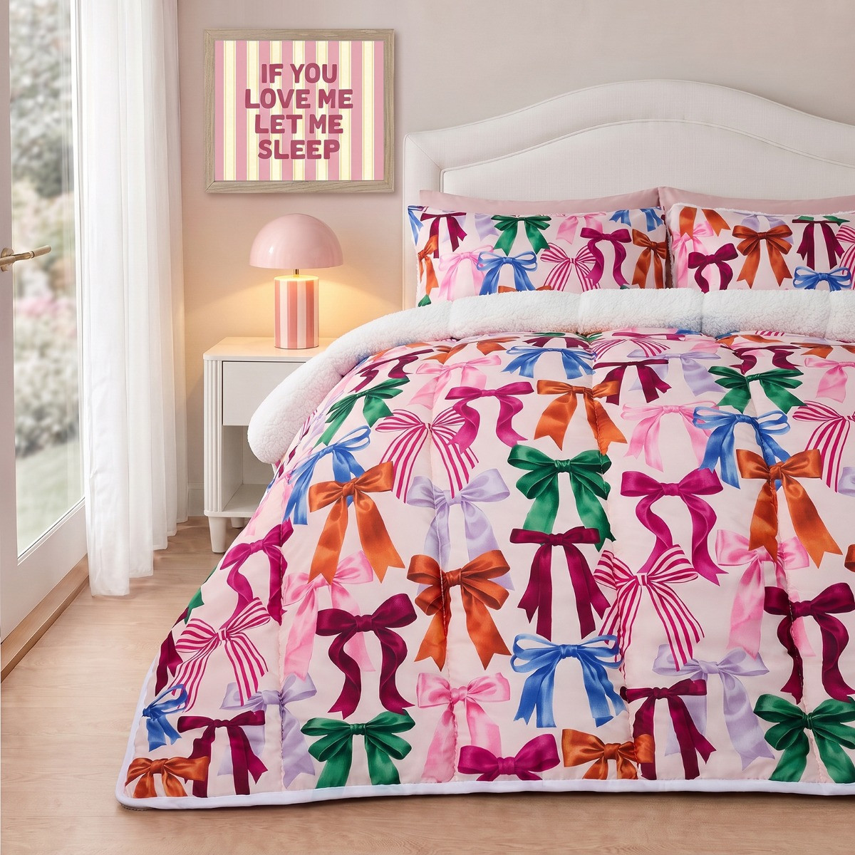 OHS Bow Print Coverless Sherpa Fleece 10.5 Tog Duvet Set - Multi>