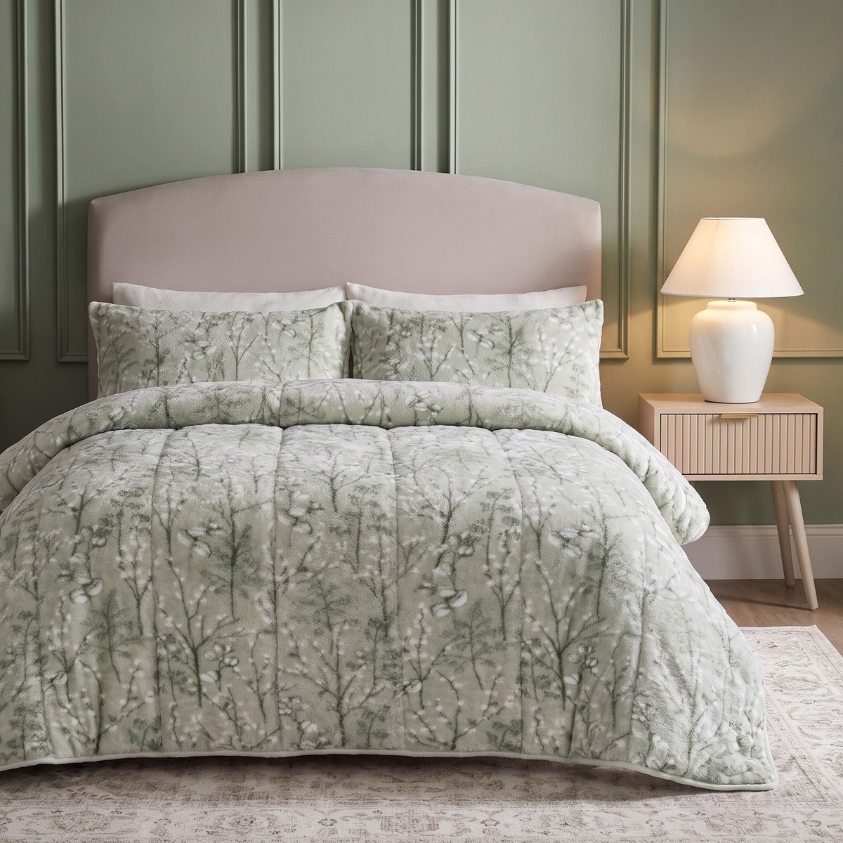 OHS Willow Teddy Coverless 10.5 Tog Duvet Set - Sage>