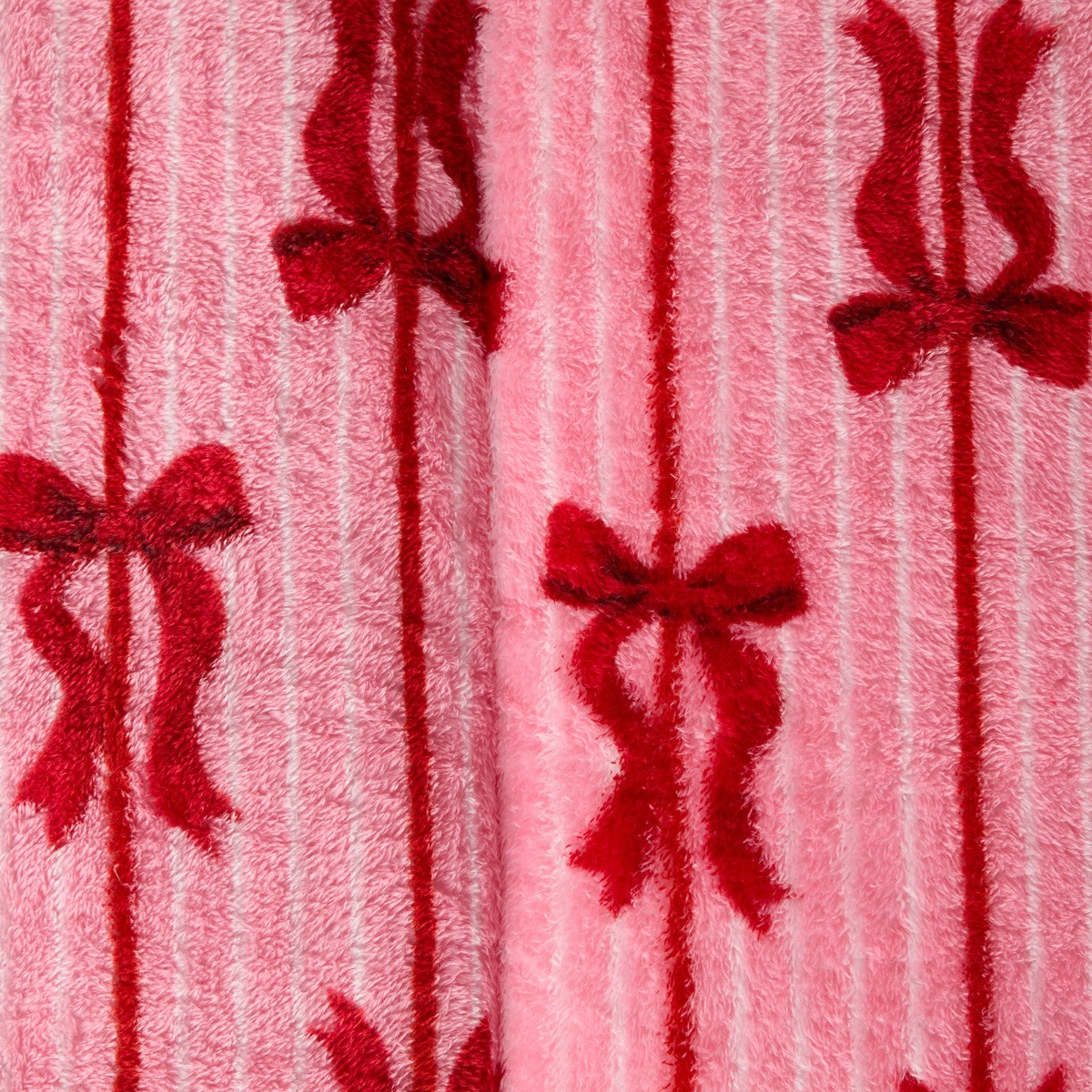 OHS Bow Stripe Print Teddy Coverless 10.5 Tog Duvet Set - Pink>