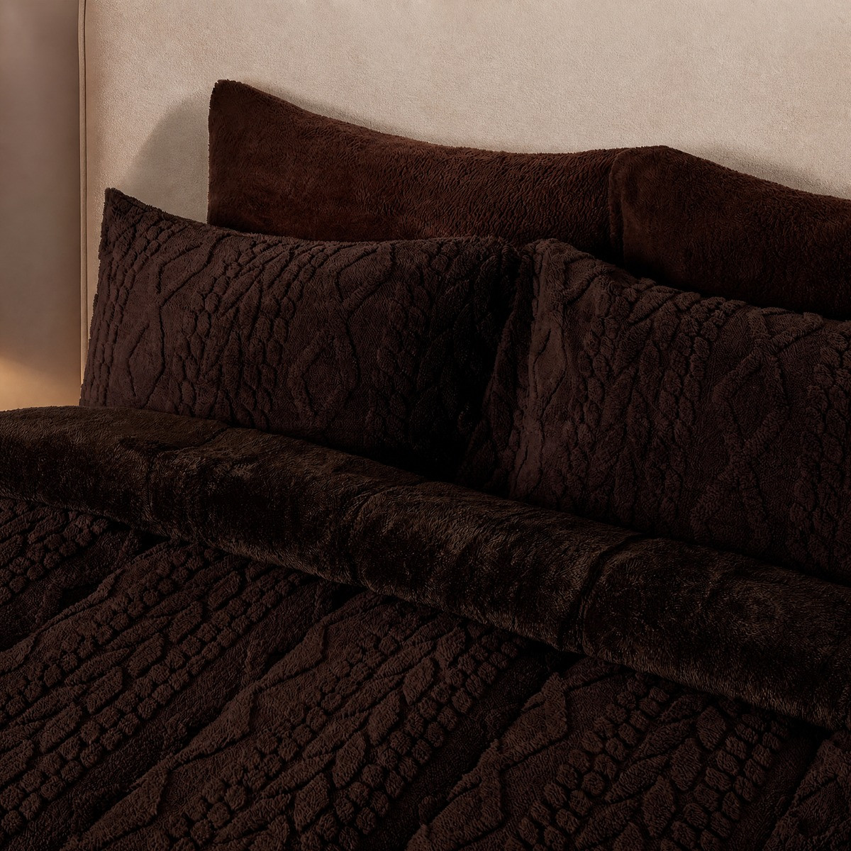 OHS Coverless Cable Knit 10.5 Tog Duvet Set - Coffee>
