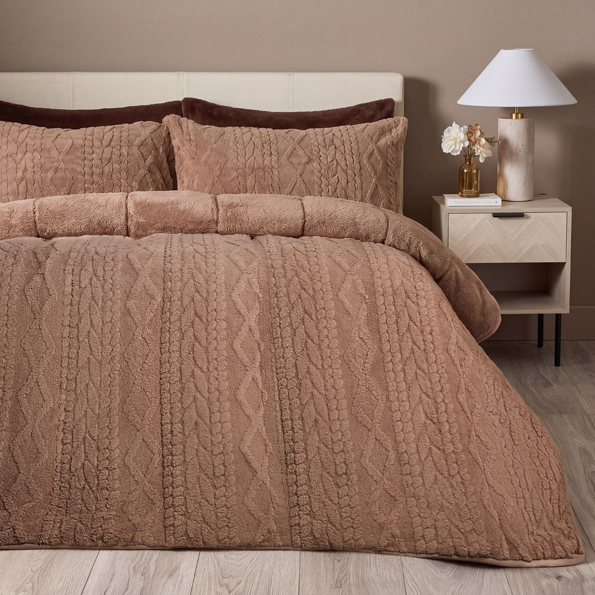 OHS Coverless Cable Knit 10.5 Tog Duvet Set - Natural>