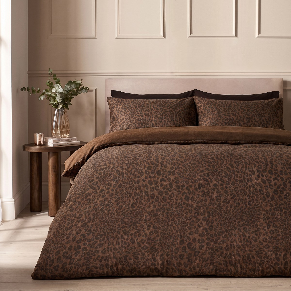 OHS Textured Leopard Print Duvet Cover Set - Brown/Black>