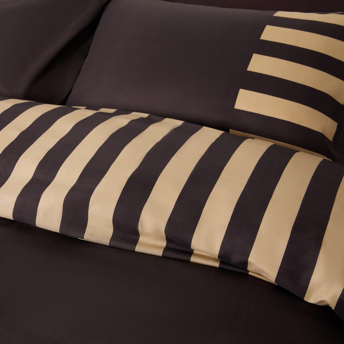 OHS Stripe Edge Duvet Cover Set - Coffee/Natural>