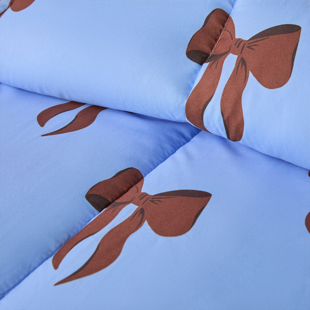 OHS Bow Coverless 10.5 Tog Duvet Set - Brown/Light Blue>