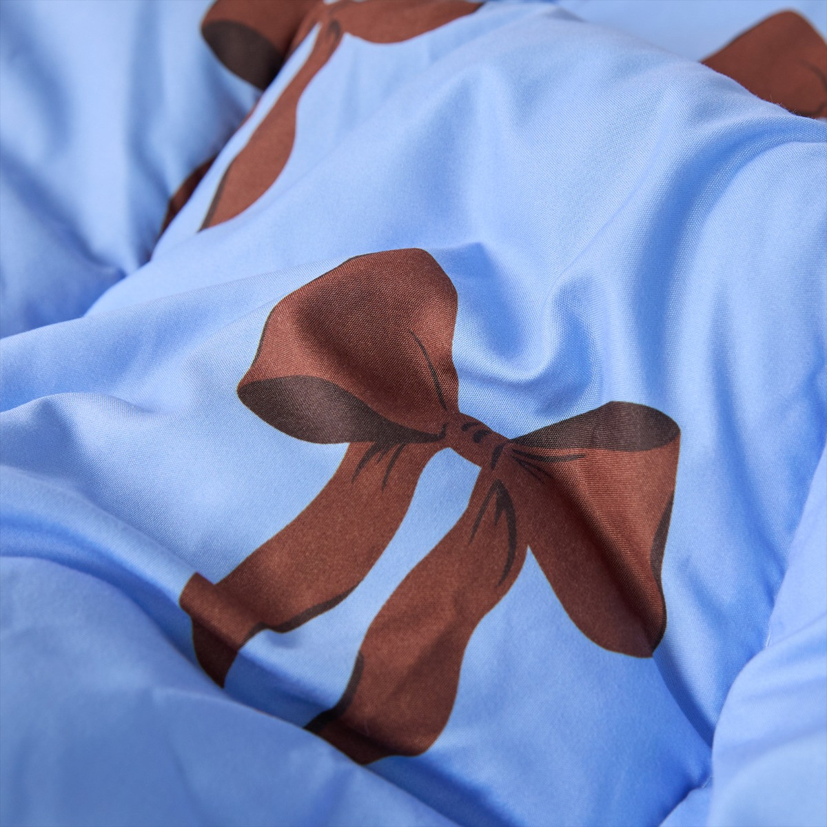 OHS Bow Coverless 10.5 Tog Duvet Set - Brown/Light Blue>