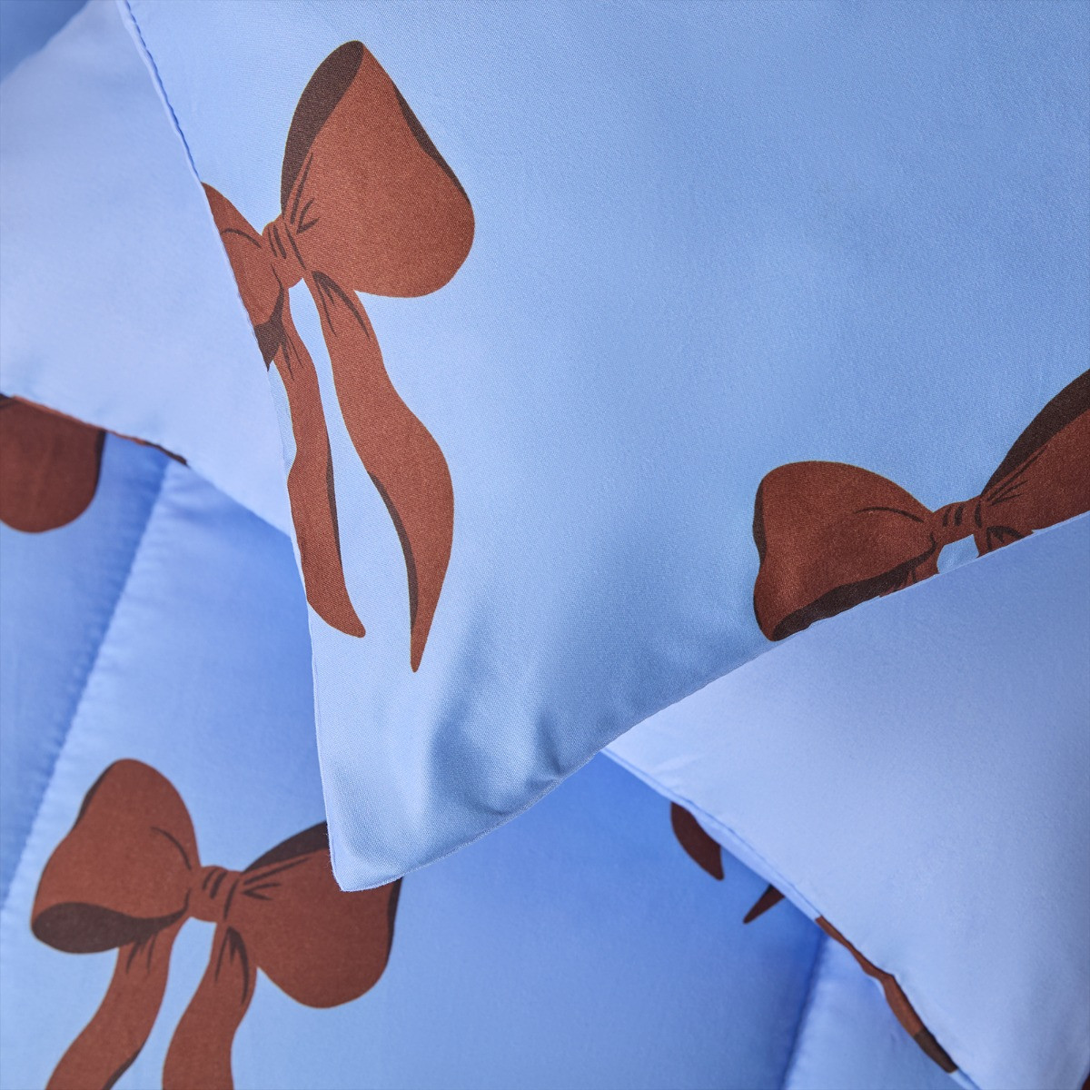 OHS Bow Coverless 10.5 Tog Duvet Set - Brown/Light Blue>