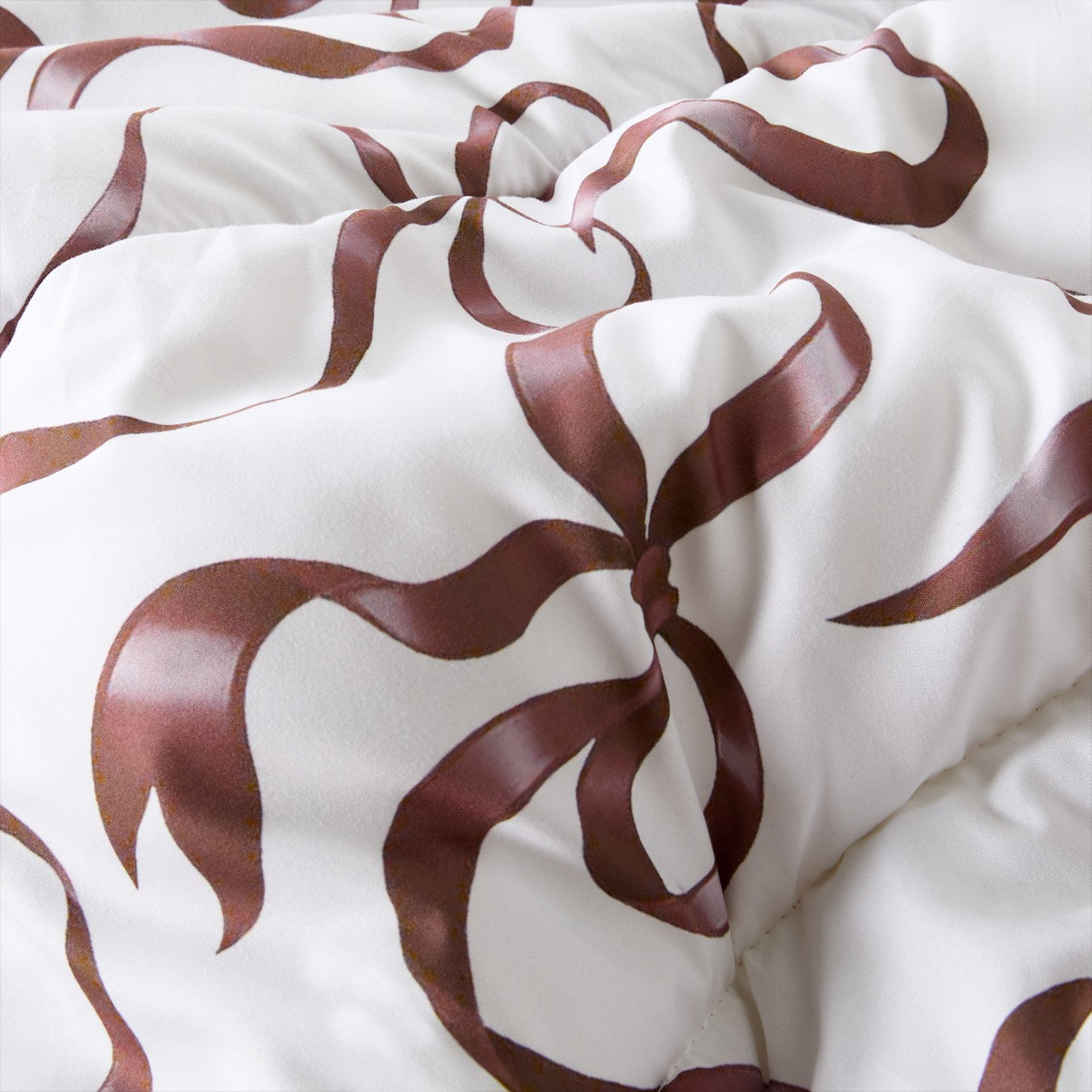 OHS Ribbon Bow Print Coverless 10.5 Tog Duvet Set - Ivory/Natural>