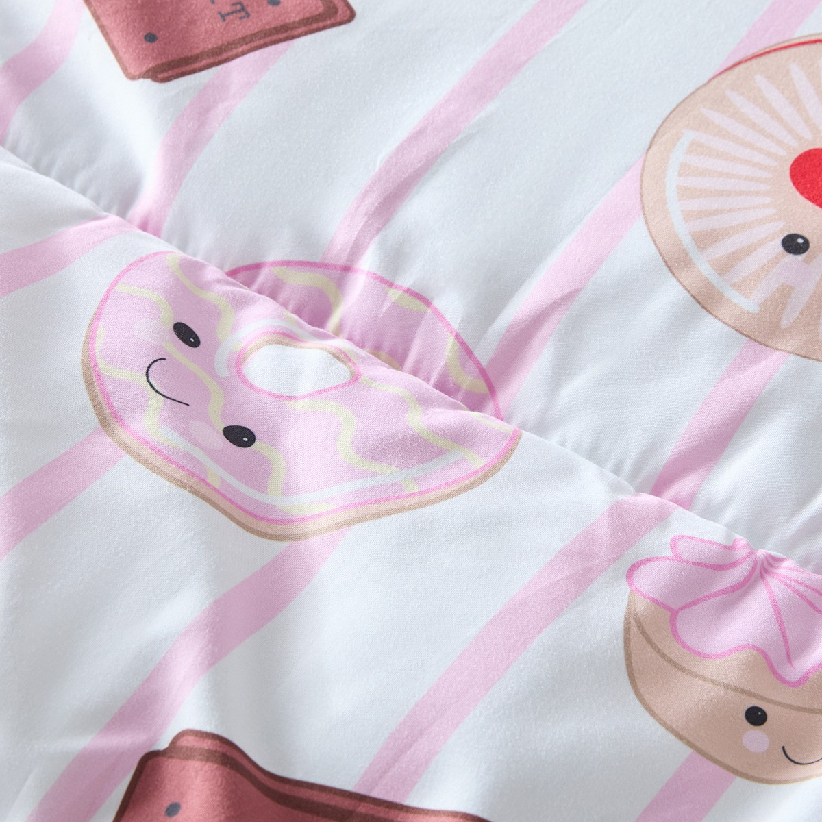 OHS Biscuit Print Stripe Coverless 10.5 Tog Duvet Set - White/Pink>