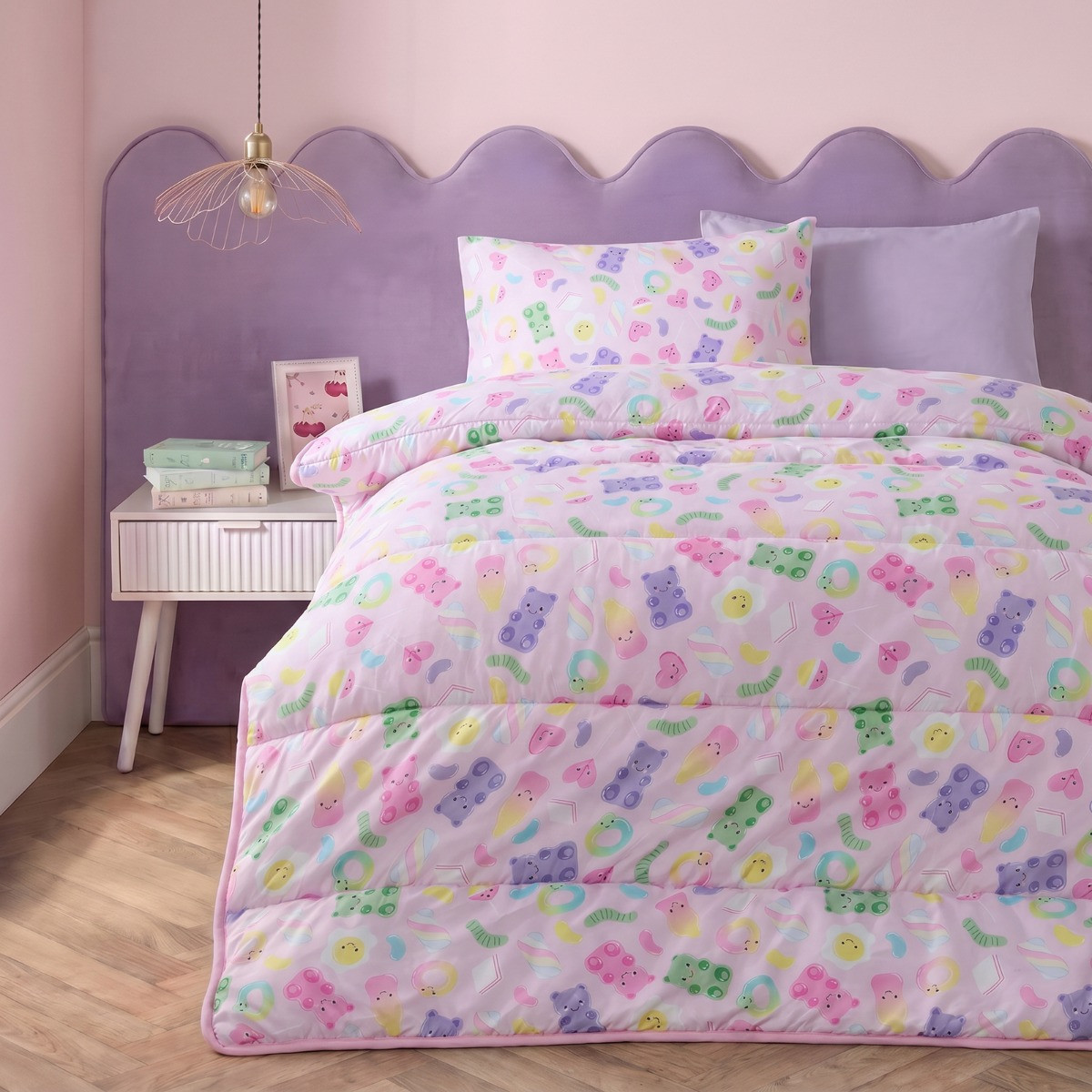 OHS Sweeties Print Coverless 10.5 Tog Duvet Set, Pink - Double>