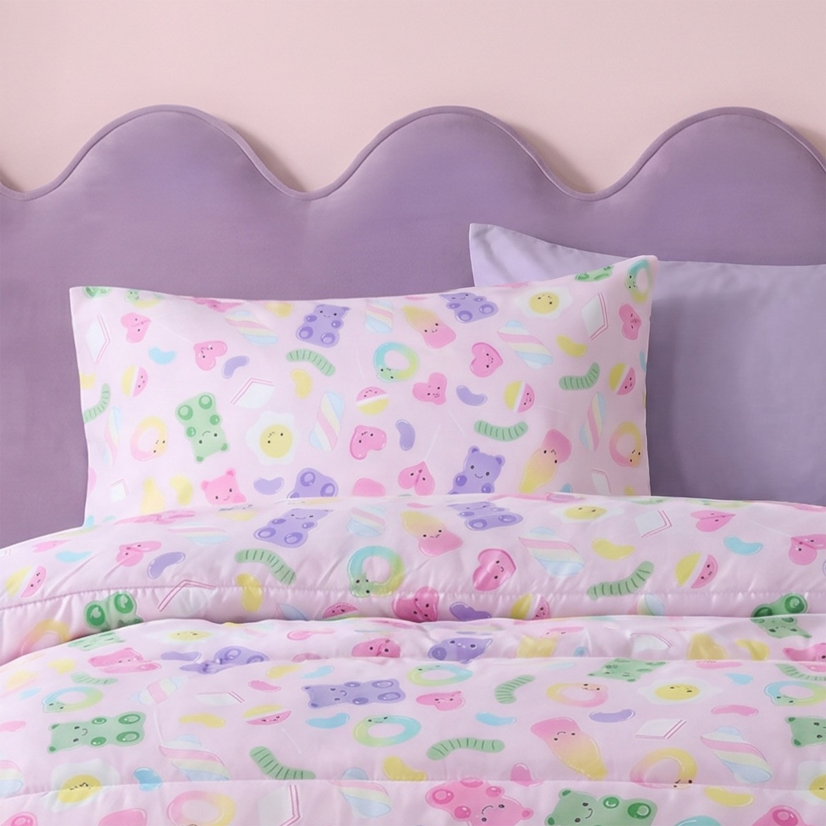 OHS Sweeties Print Coverless 10.5 Tog Duvet Set, Pink - Single>
