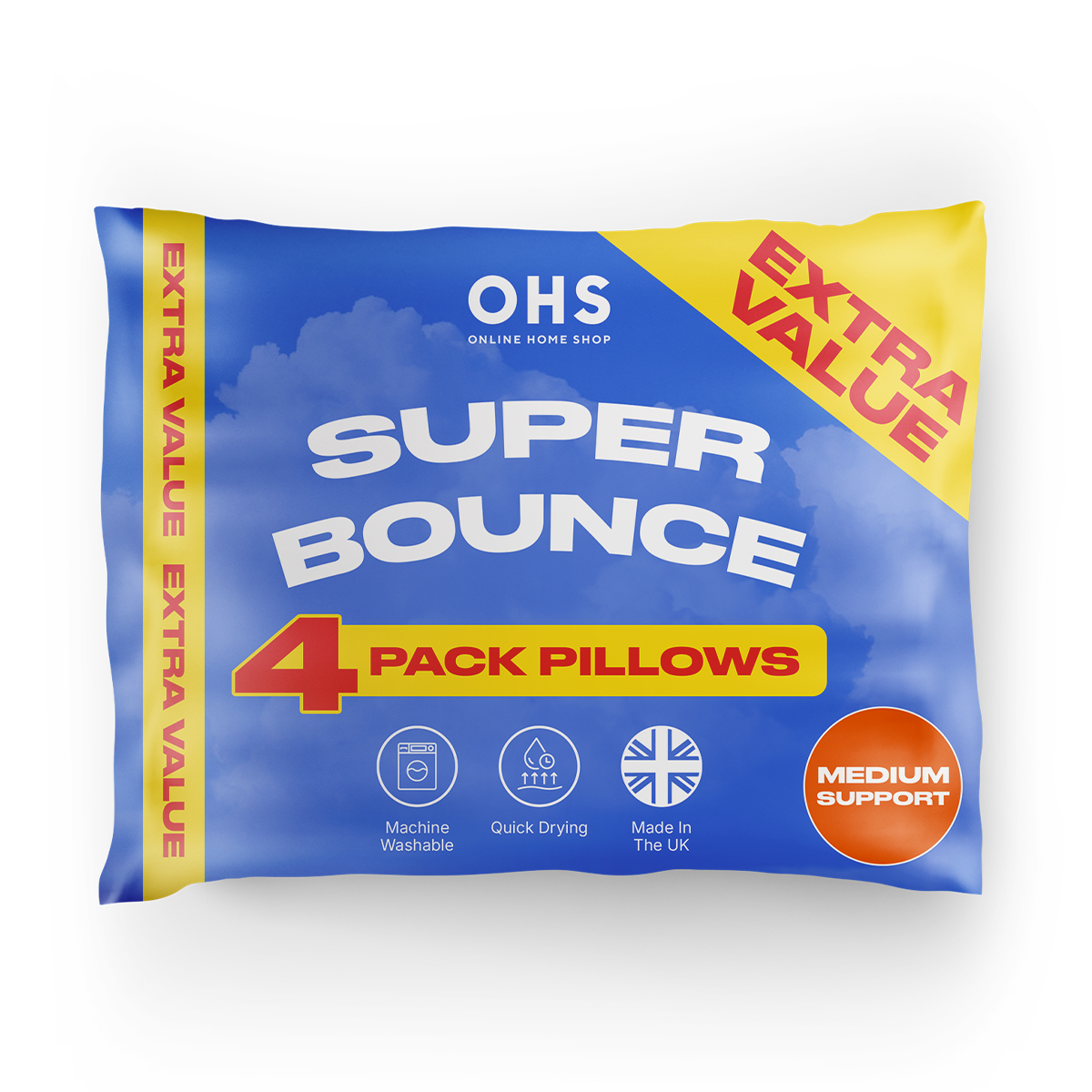 OHS Extra Value Super Bounce Pillows, White - 4 Pack>