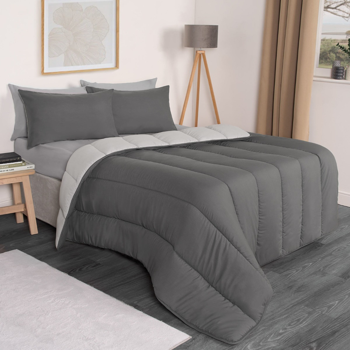 OHS Coverless 10.5 Duvet & Pillowcase, Grey/Silver - King>