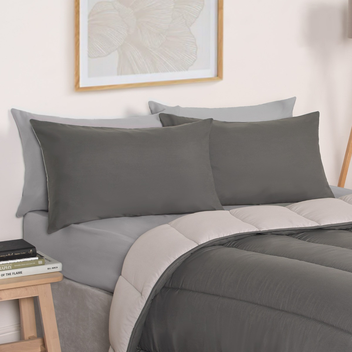 OHS Coverless 10.5 Tog Reversible Duvet & Pillowcase, Silver/Grey - Double>