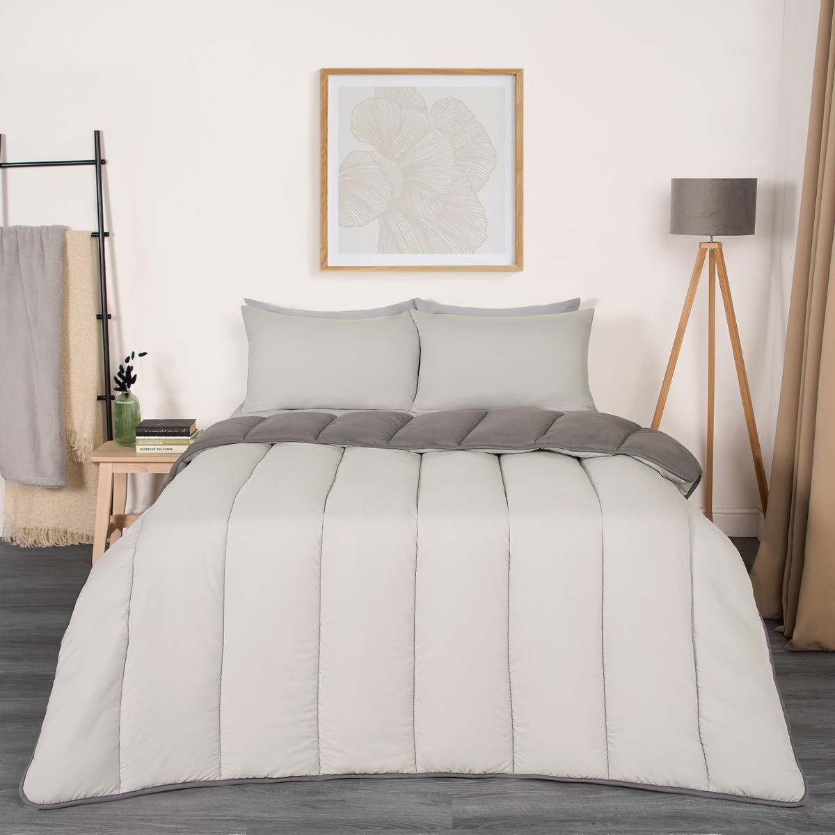 OHS Coverless 10.5 Tog Reversible Duvet & Pillowcase, Silver/Grey - Double>